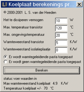 Screenshot Koelplaat berekenings programma