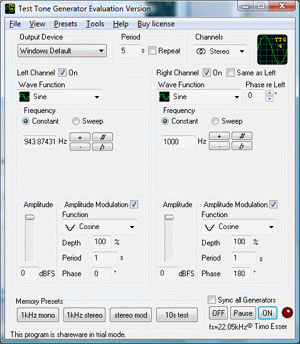 Test Tone Generator Screenshot Test Tone Generator